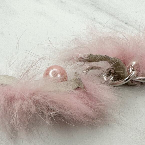 Beaded Fur Woven Silver Tone Chain Link Belt OS Y2K Festival - Picture 2 of 16